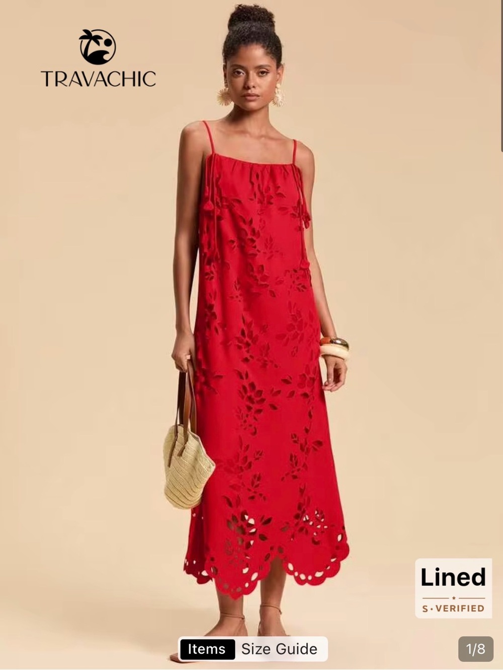 Shein Red Laser-Cut Slip Midi Dress